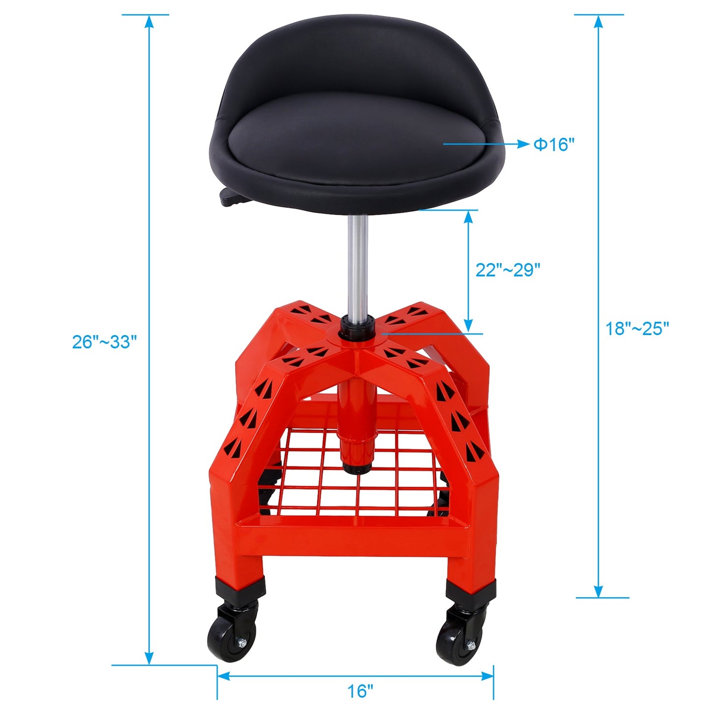 Pneumatic 360 Degree Swivel Stool, Mechanics Rolling Creeper Seat,