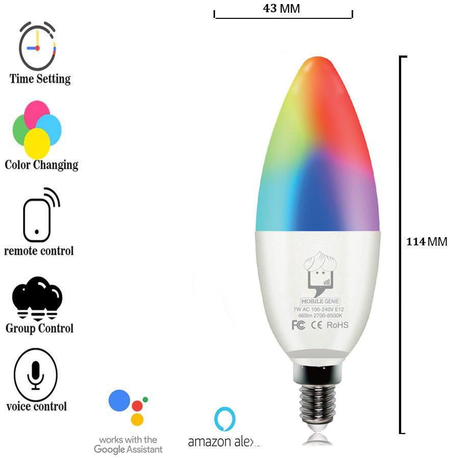 Genie Smart LED Candelabra Bulb E12 (Works with Google Home/Alexa) -