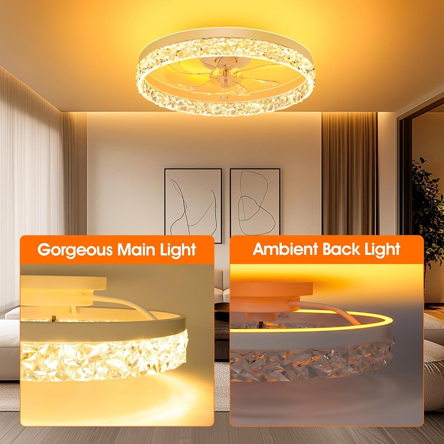 Low Profile Ceiling Fans with Lights and Remote, 20 Inches LED Ceiling