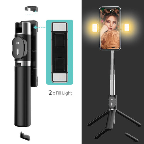 Universal with iOS, Wireless LED Selfie Stick with Built-in Stand for