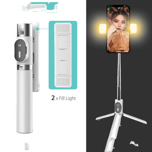 Universal with iOS, Wireless LED Selfie Stick with Built-in Stand for
