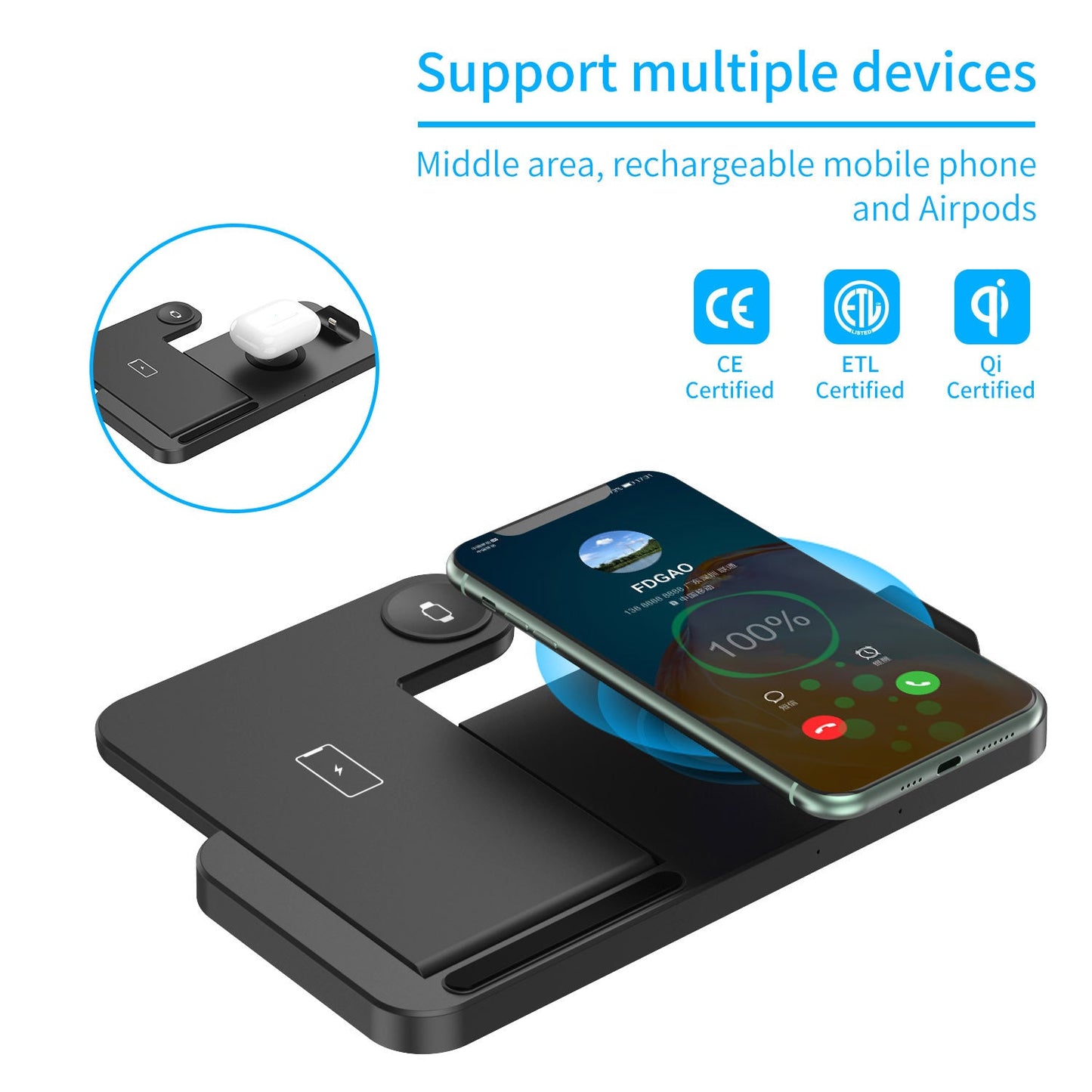 Multi 15W 4 Port Compact Wireless Charger