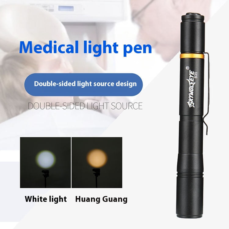 Compact LED Flashlight Pen with Dual White and Yellow Light
