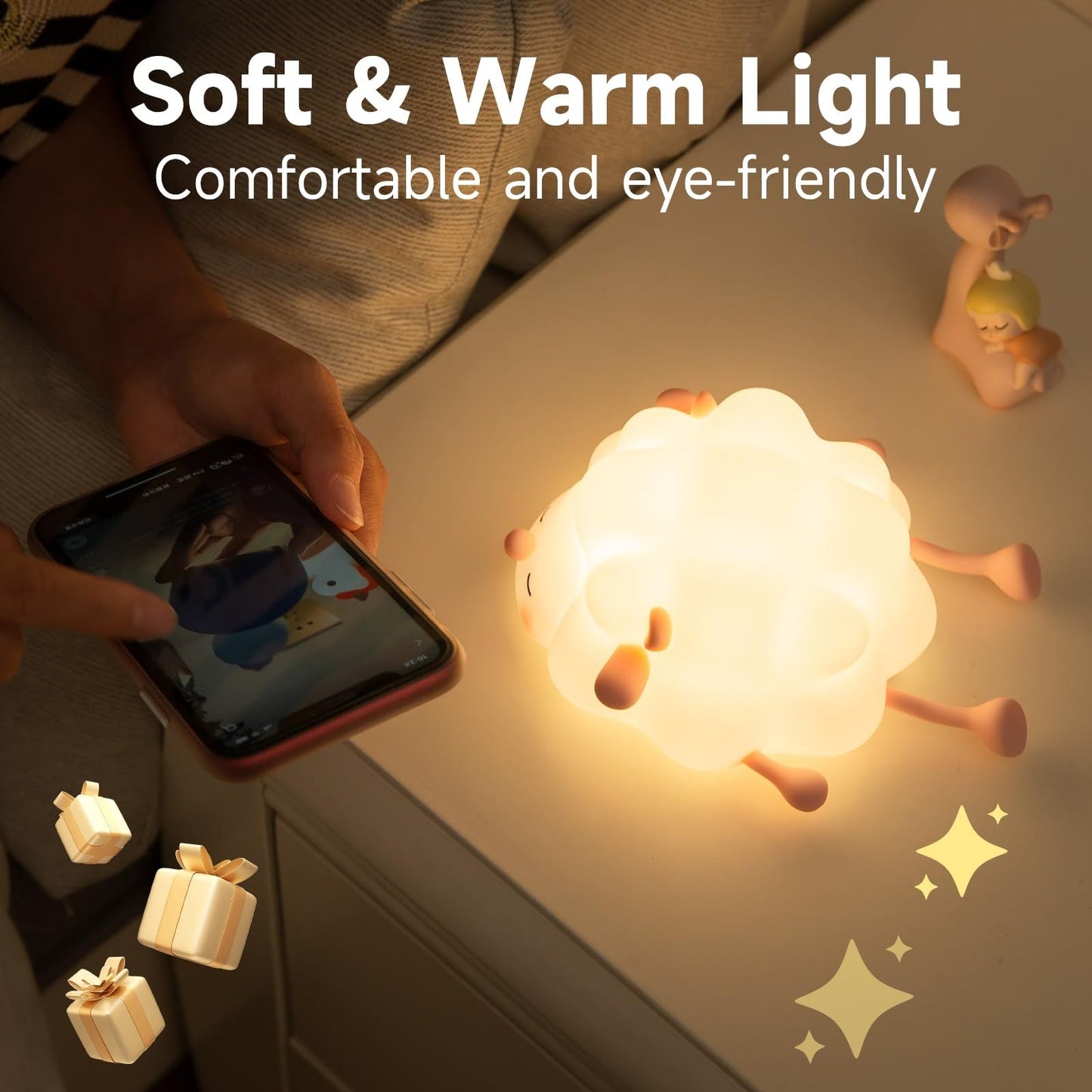 Cute Silicone Night Lights Sheep Cartoon Bedroom Lamp For Children's