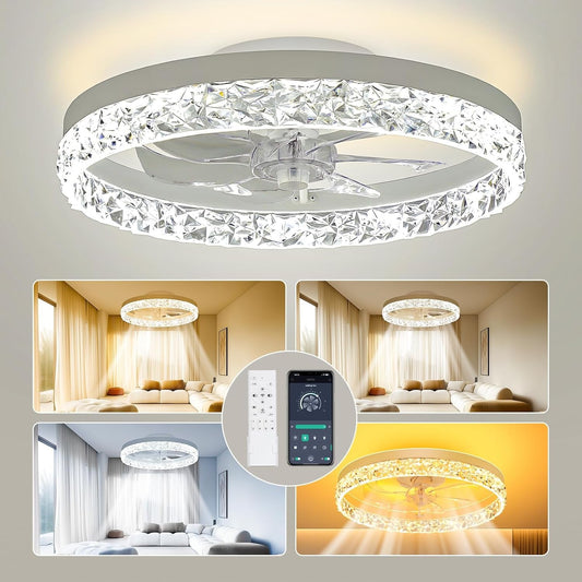Low Profile Ceiling Fans with Lights and Remote, 20 Inches LED Ceiling
