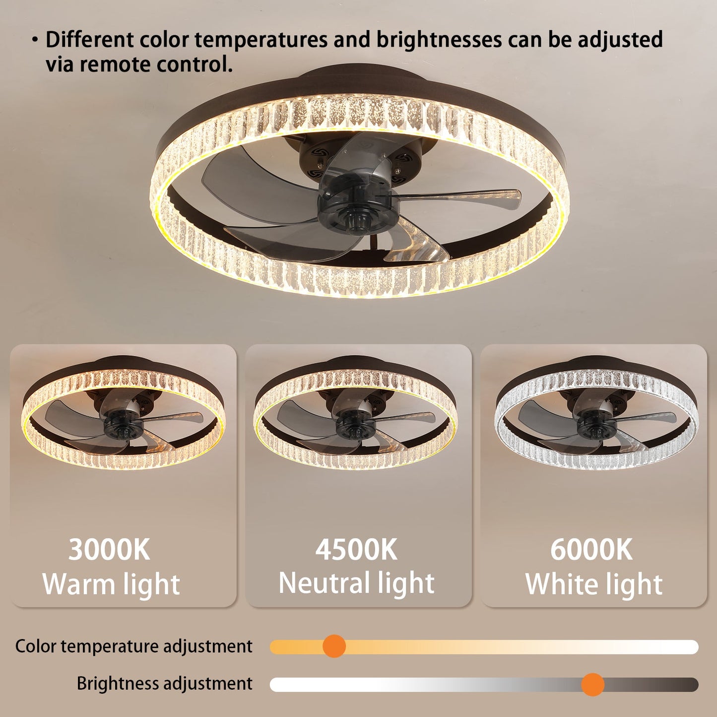 Ceiling Fans with Lights, Minimalist Ring Led Chandelier Fan with