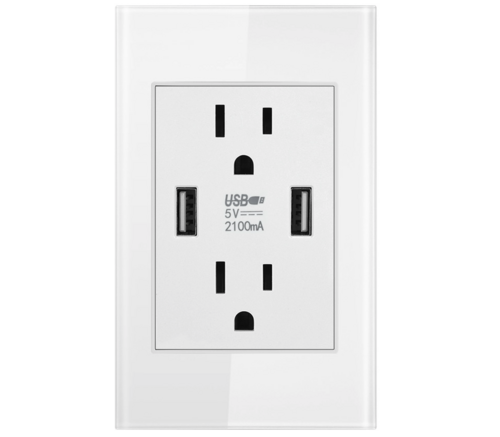 Dual USB Wall Outlet Port 15A Power Socket Charger AC Receptacle Plate