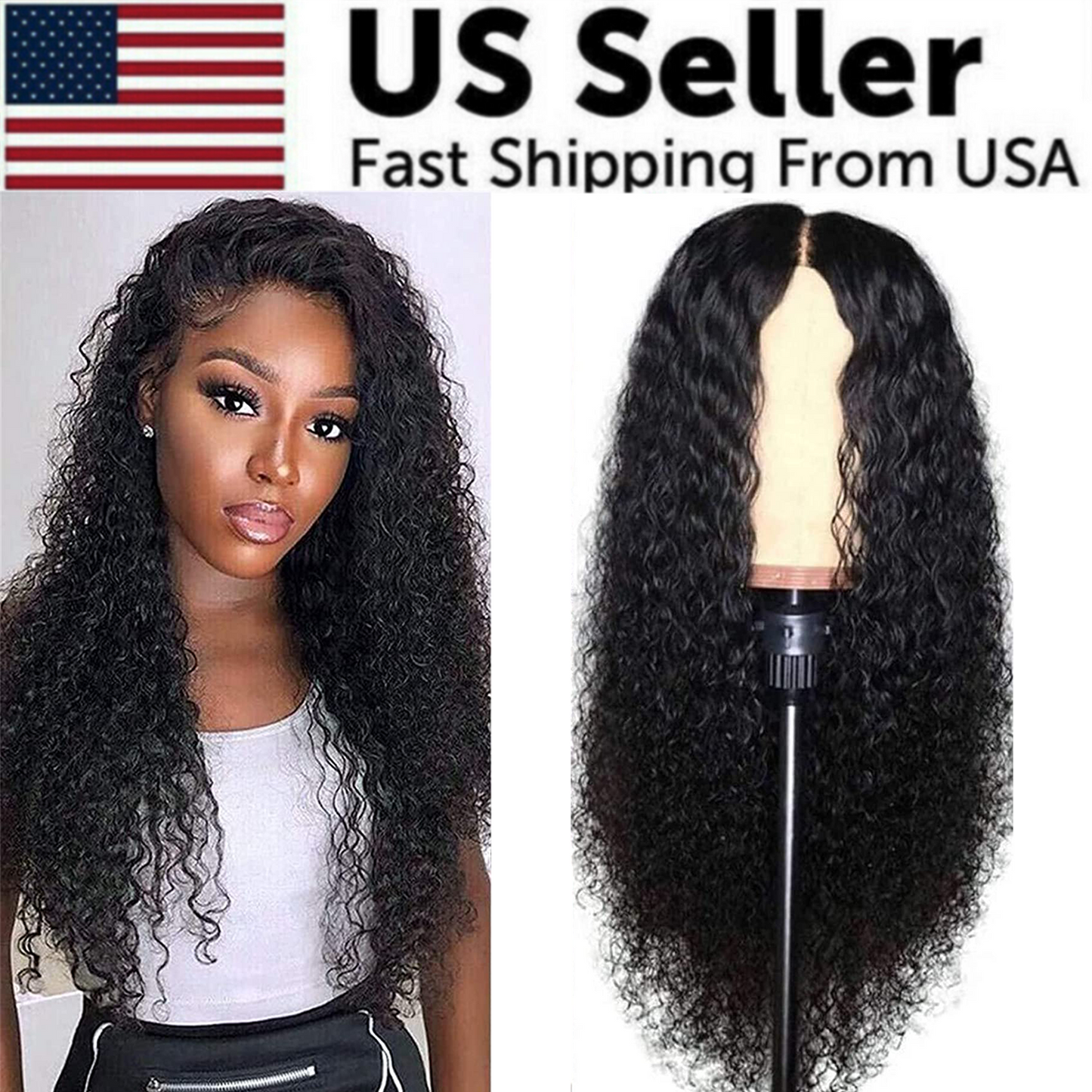 AA Hair Front Wig Womens Brazilian Human Long Curly Lace Wavy Hair