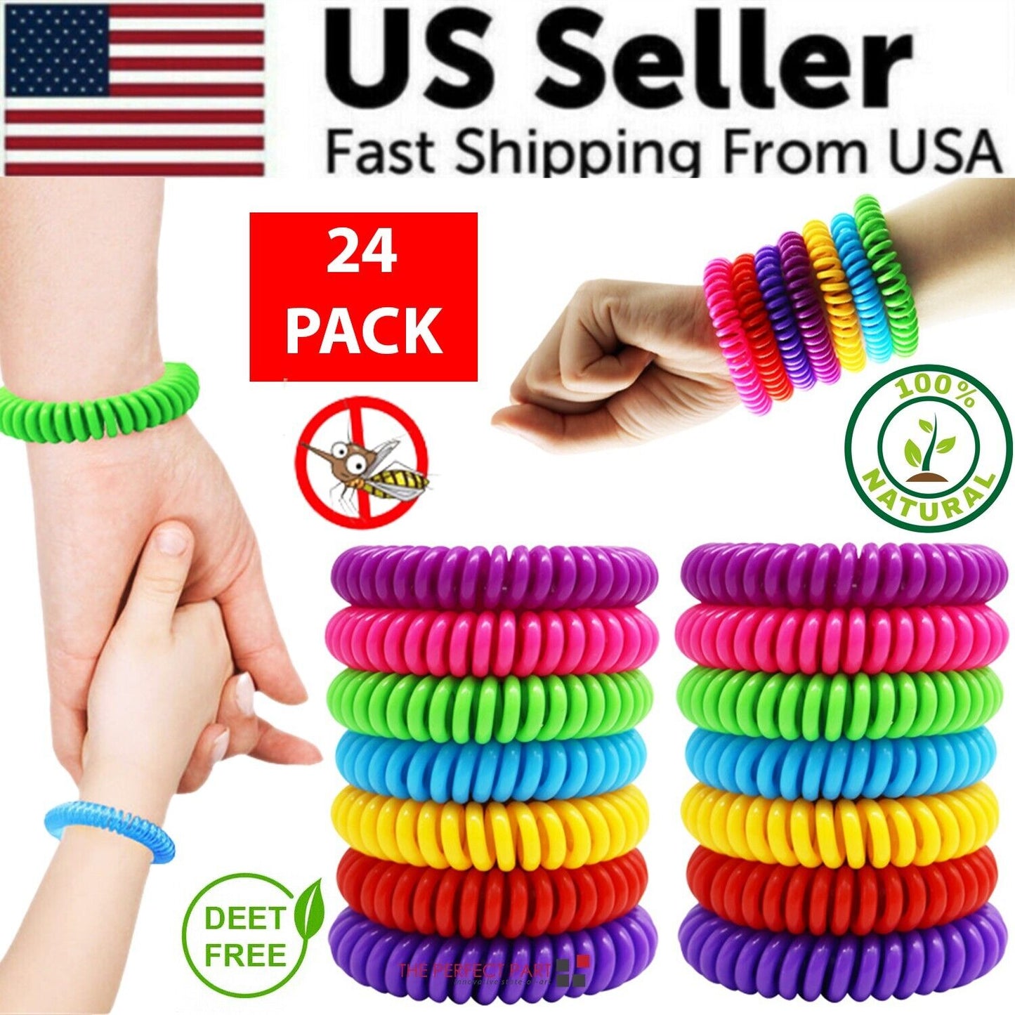24 Pack Anti Bug Insect Pest Repellent Bracelet Wrist Band Natural