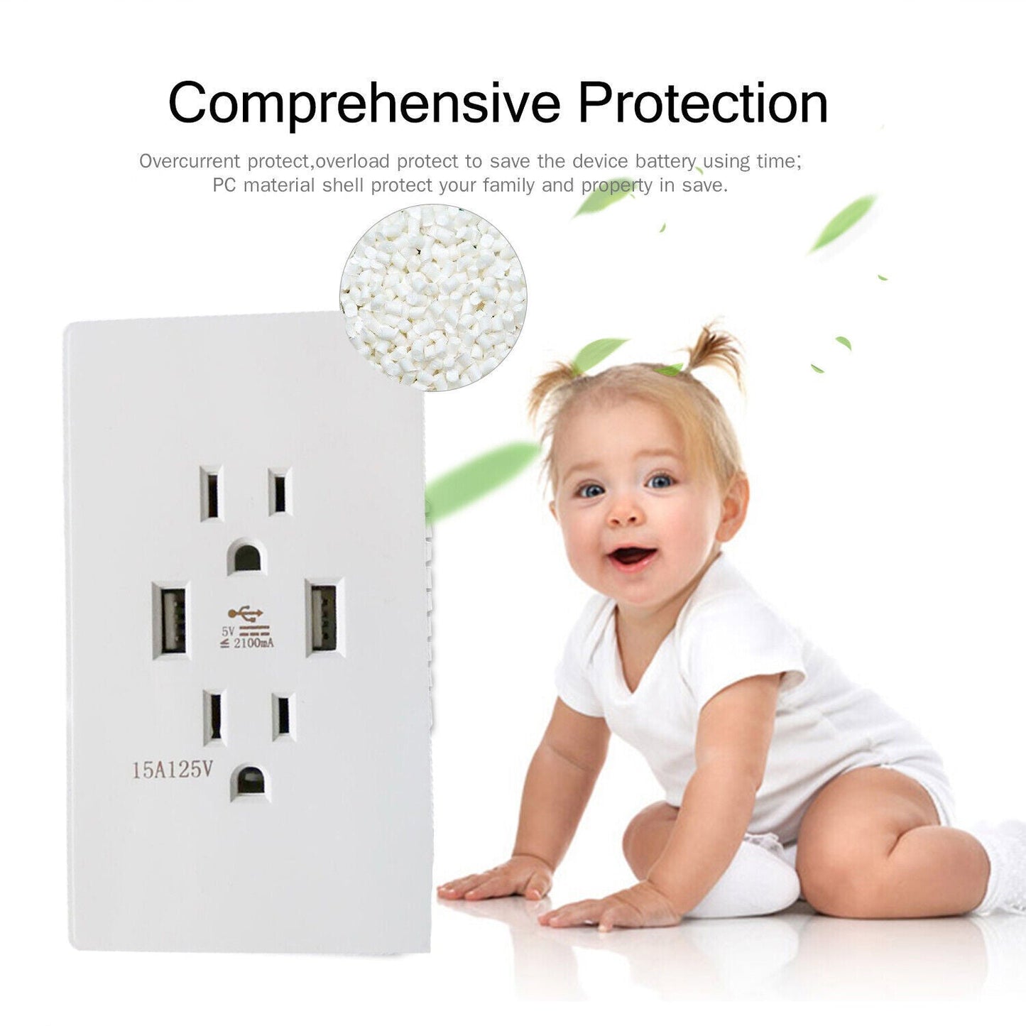 Dual USB Wall Outlet Port 15A Power Socket Charger AC Receptacle Plate