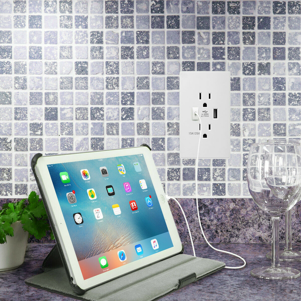 Dual USB Wall Outlet Port 15A Power Socket Charger AC Receptacle Plate