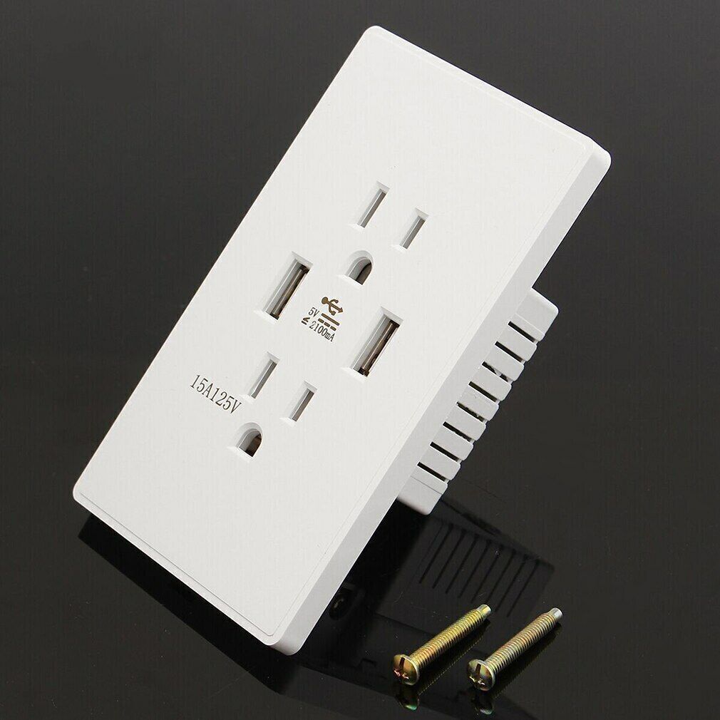 Dual USB Wall Outlet Port 15A Power Socket Charger AC Receptacle Plate