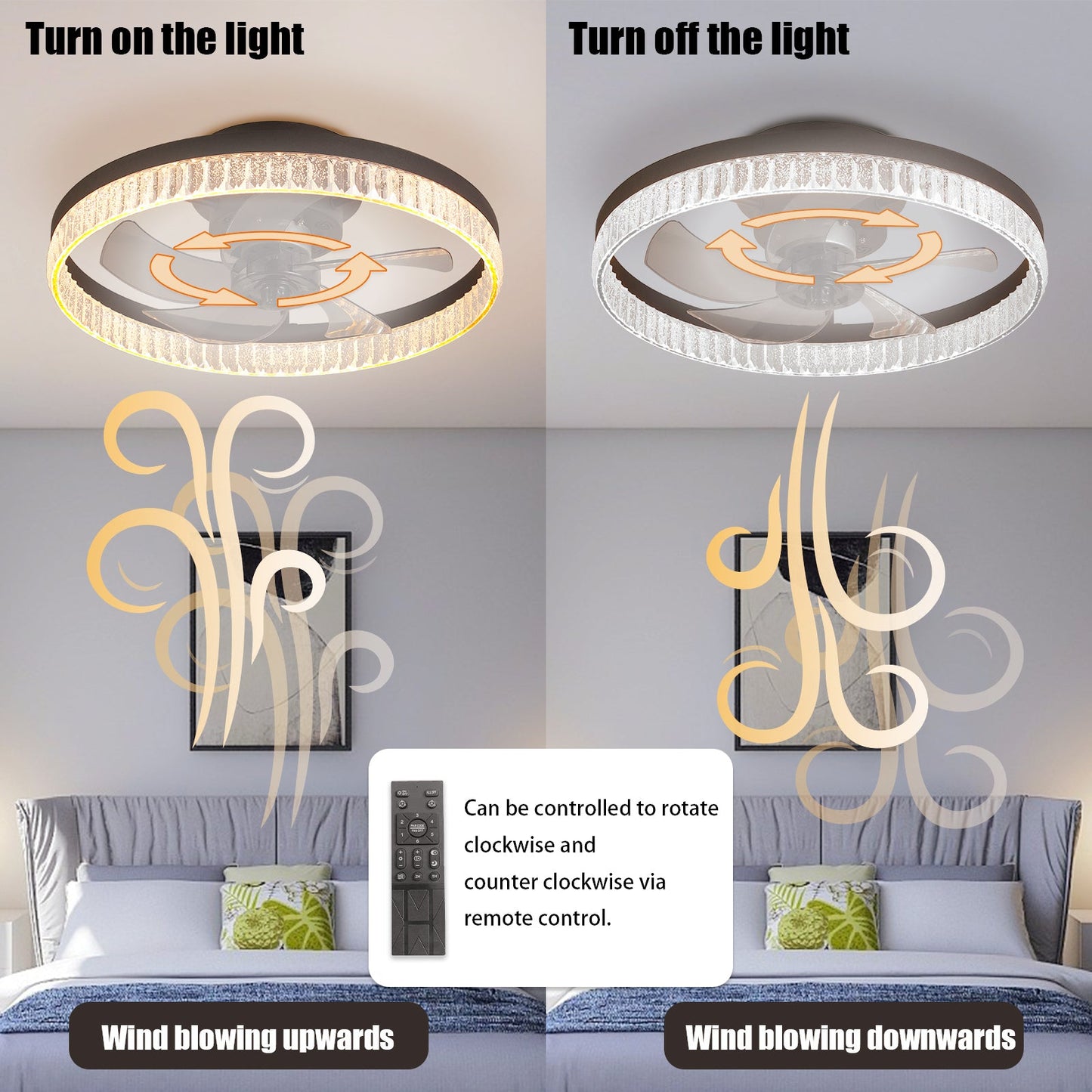 Ceiling Fans with Lights, Minimalist Ring Led Chandelier Fan with