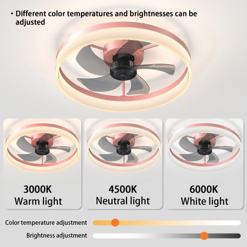 Ceiling Fan With Light Dimmable LED Recessed Mount Slim Modern Ceiling