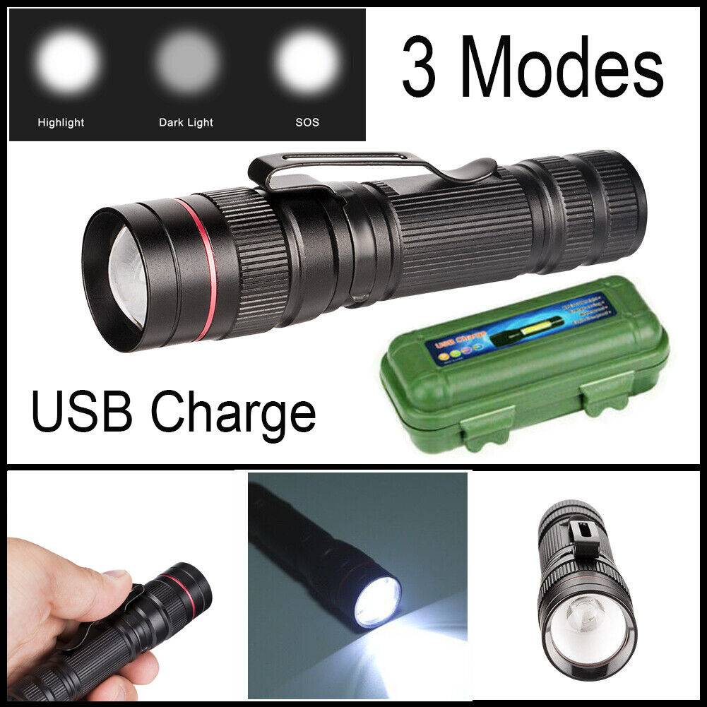 Rechargeable LED Torch with 3 Modes Zoomable Light USB Charging Gift