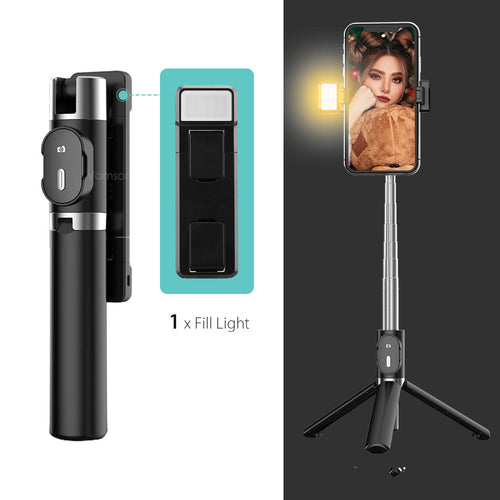Universal with iOS, Wireless LED Selfie Stick with Built-in Stand for