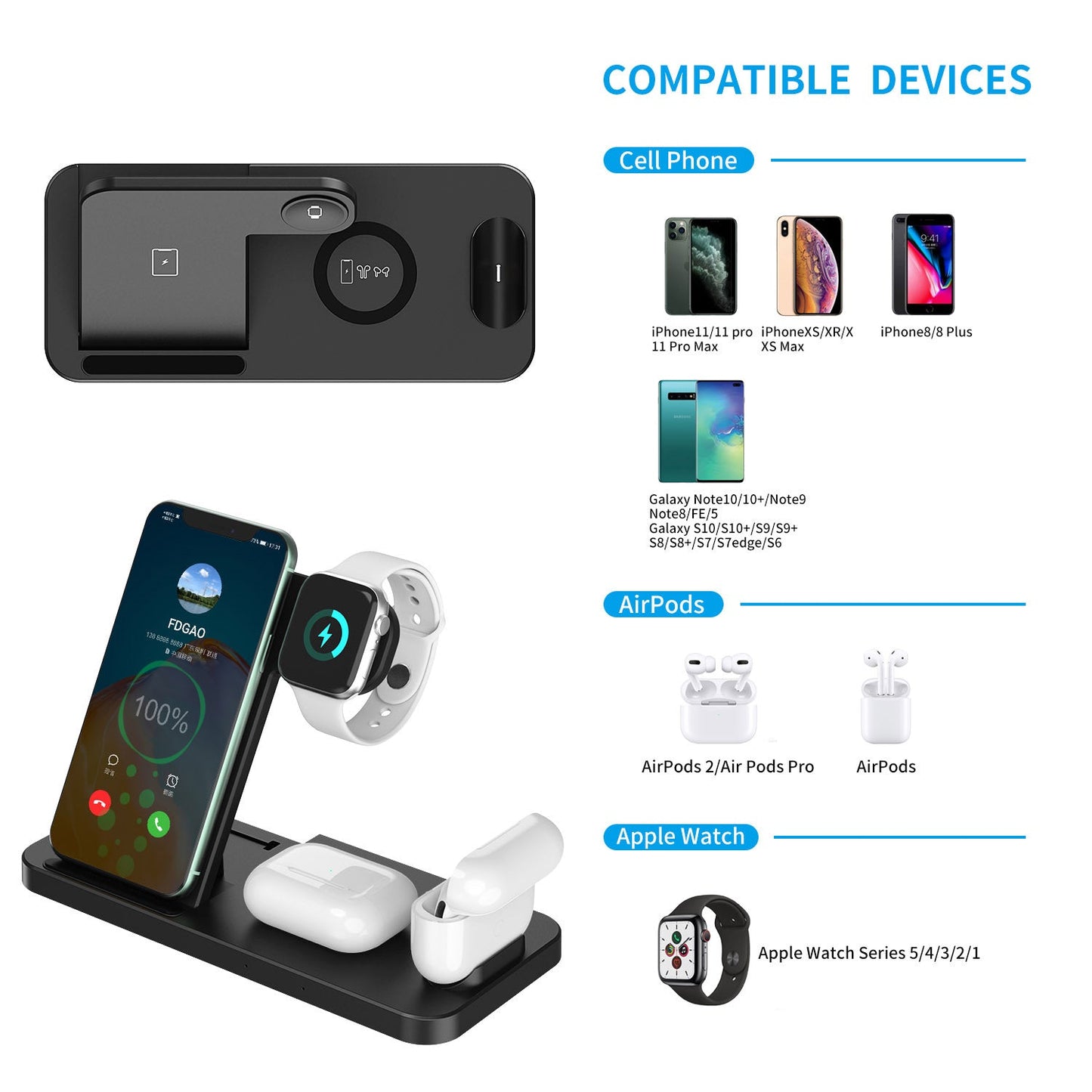 Multi 15W 4 Port Compact Wireless Charger