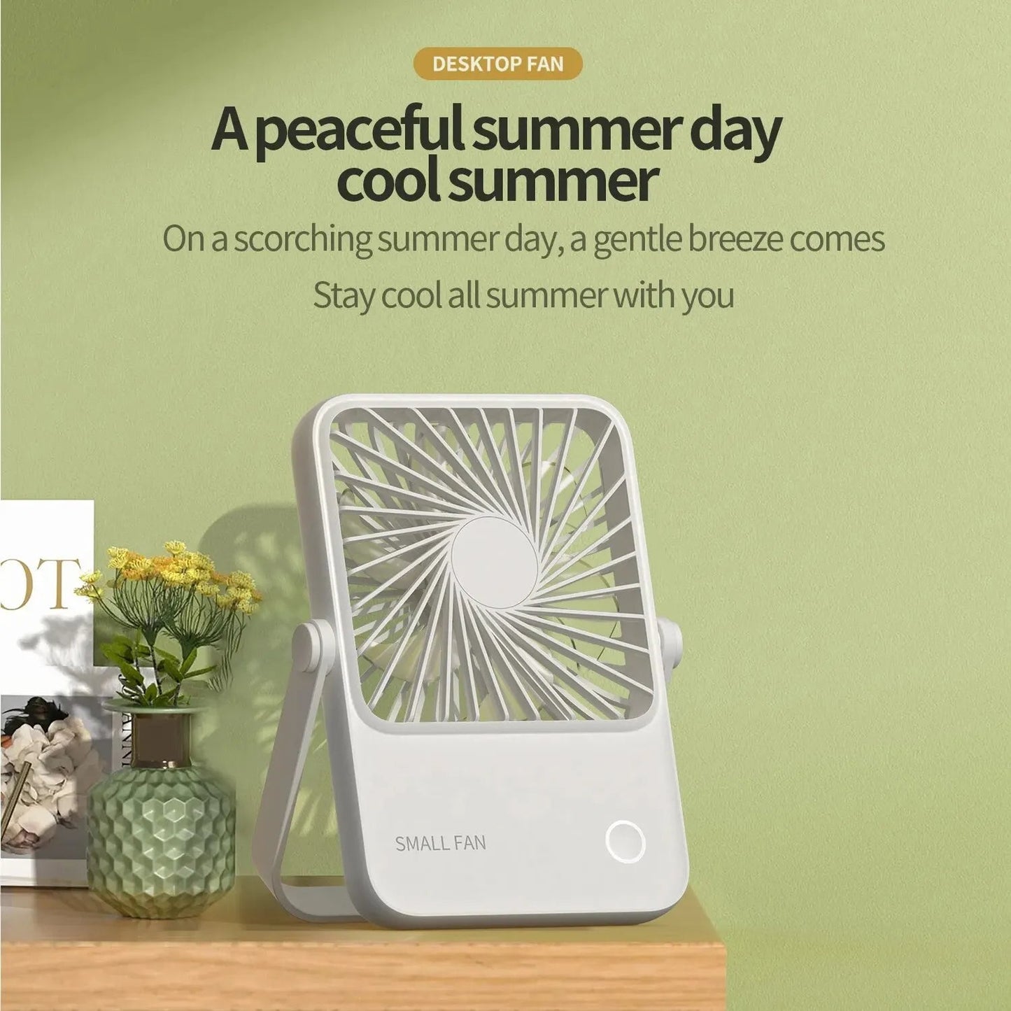 Compact Desktop Fan Wall-Mounted Mini Portable Rechargeable 1200mAh