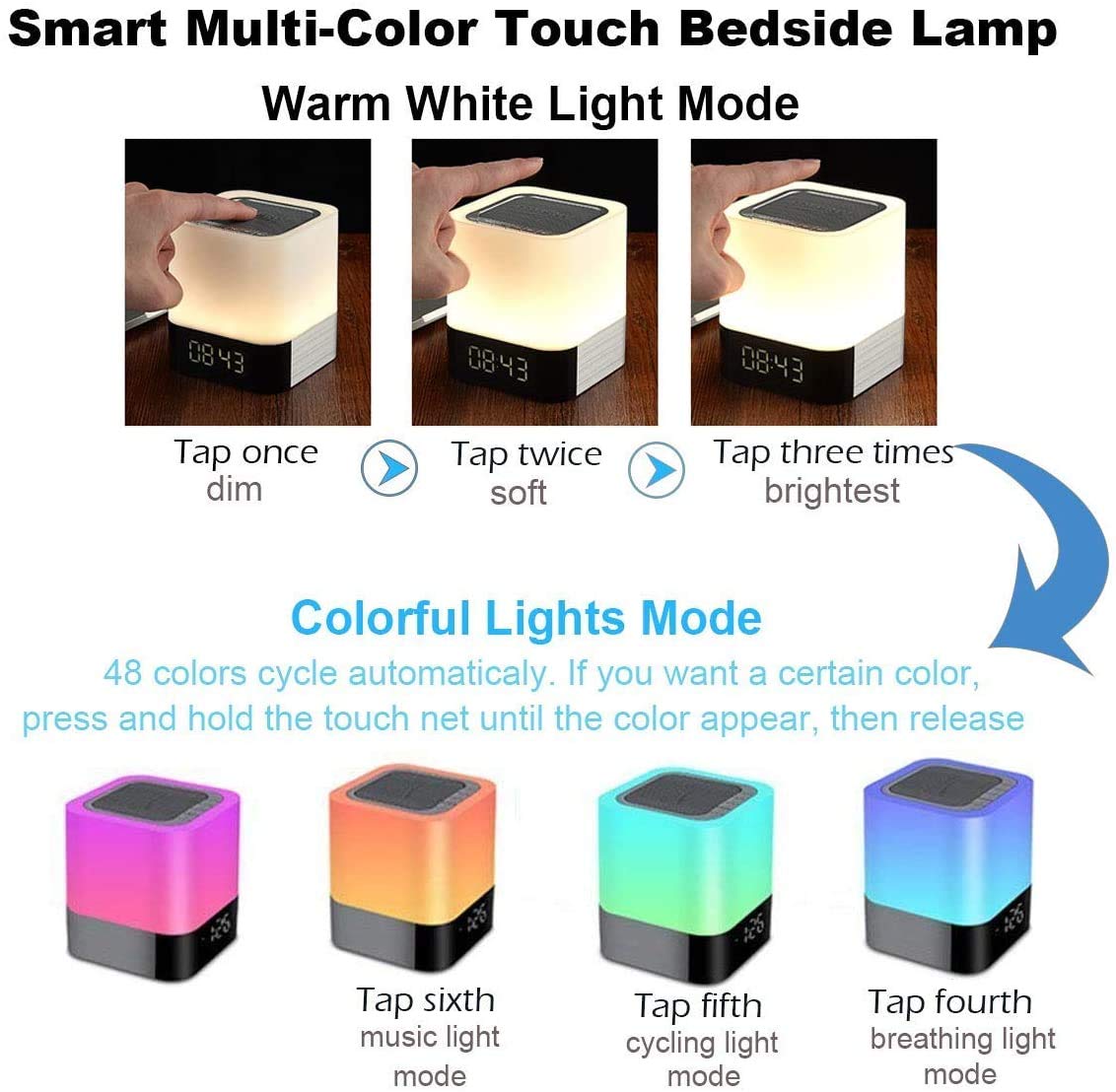 Wireless Alarm Speaker Touch Display LED Lamp Compact Multicolor