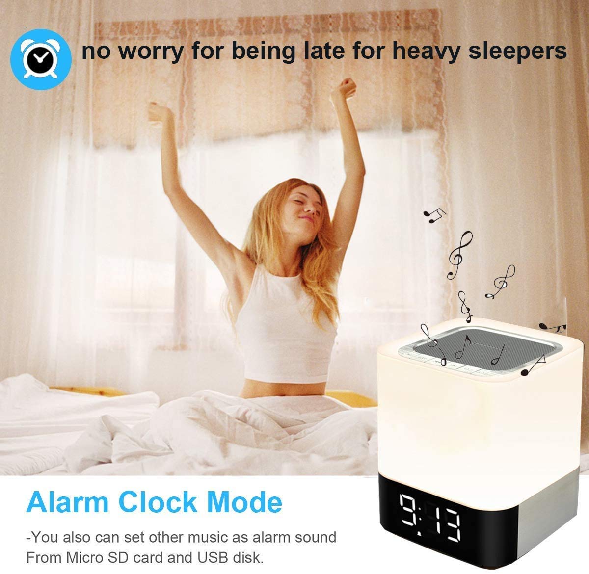 Wireless Alarm Speaker Touch Display LED Lamp Compact Multicolor