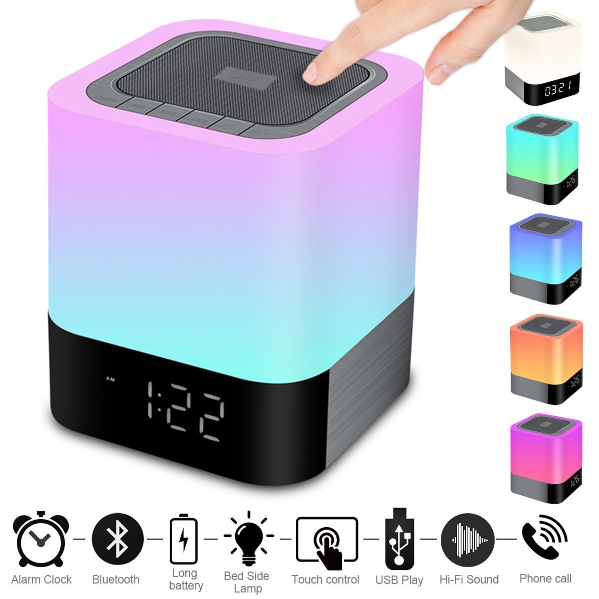 Wireless Alarm Speaker Touch Display LED Lamp Compact Multicolor