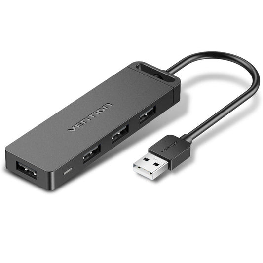 Multi-Port USB 2.0 Hub with Micro Power Adapter Black 0.5M Cable