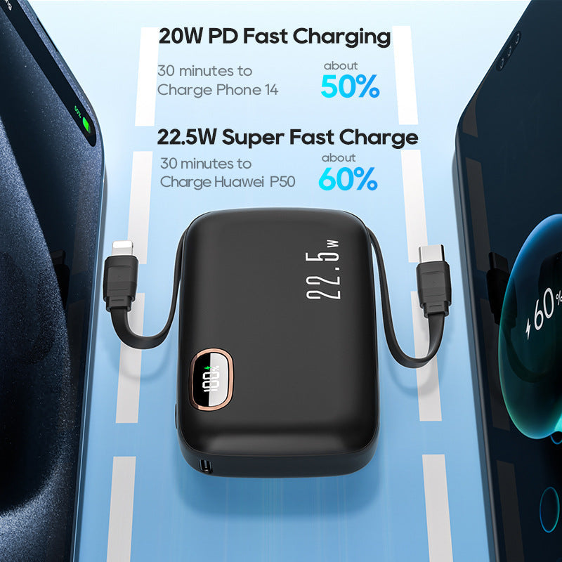 22.5W Quick Charge Digital Screen Portable Battery Pack with Wire