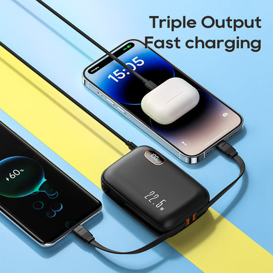 22.5W Quick Charge Digital Screen Portable Battery Pack with Wire
