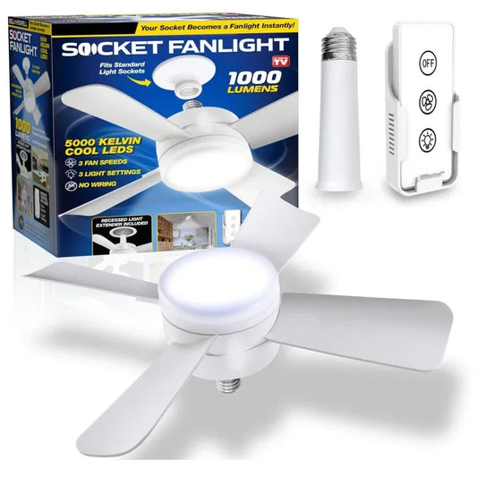 Ceiling Fan Led Light Socket Fan With Smart Remote Control 1000Lm
