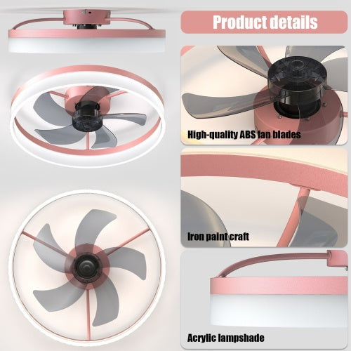 Ceiling Fan With Light Dimmable LED Recessed Mount Slim Modern Ceiling