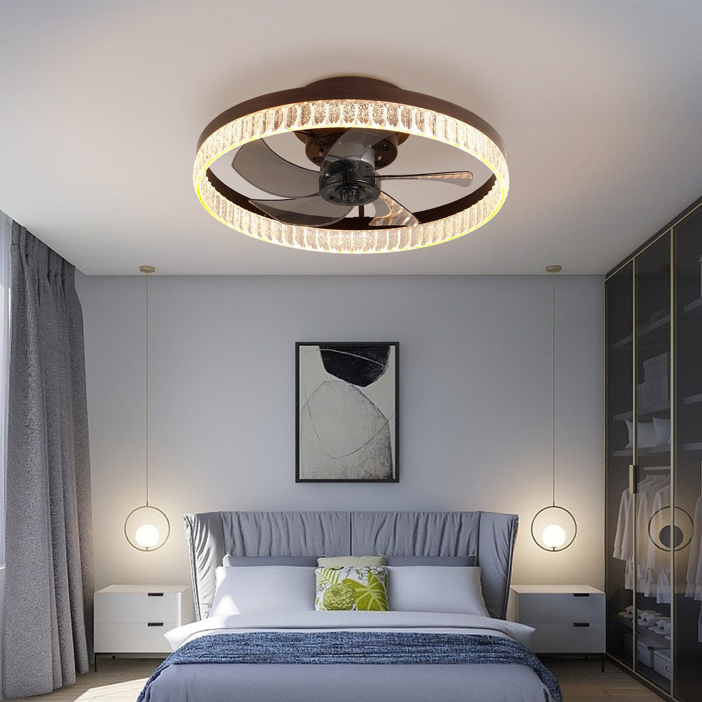 Ceiling Fans with Lights, Minimalist Ring Led Chandelier Fan with