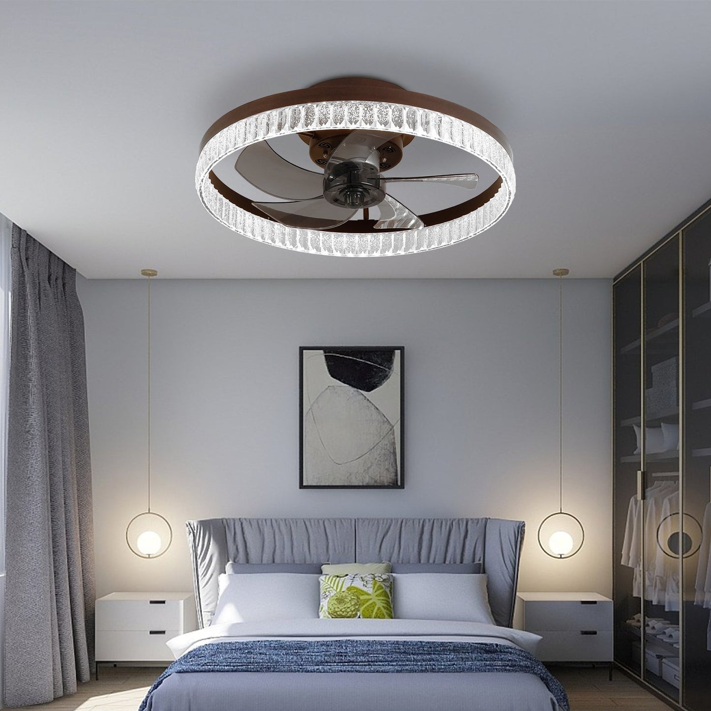 Ceiling Fans with Lights, Minimalist Ring Led Chandelier Fan with